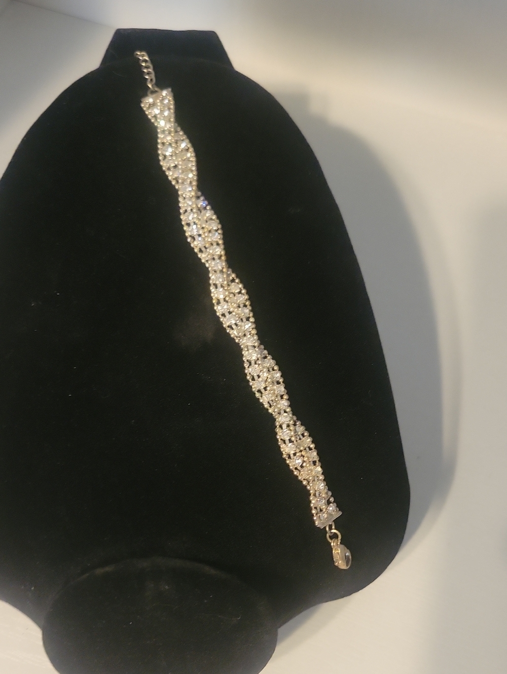 Twisted Silver tone Faux Crystal-Accented Claw clasp Bracelet